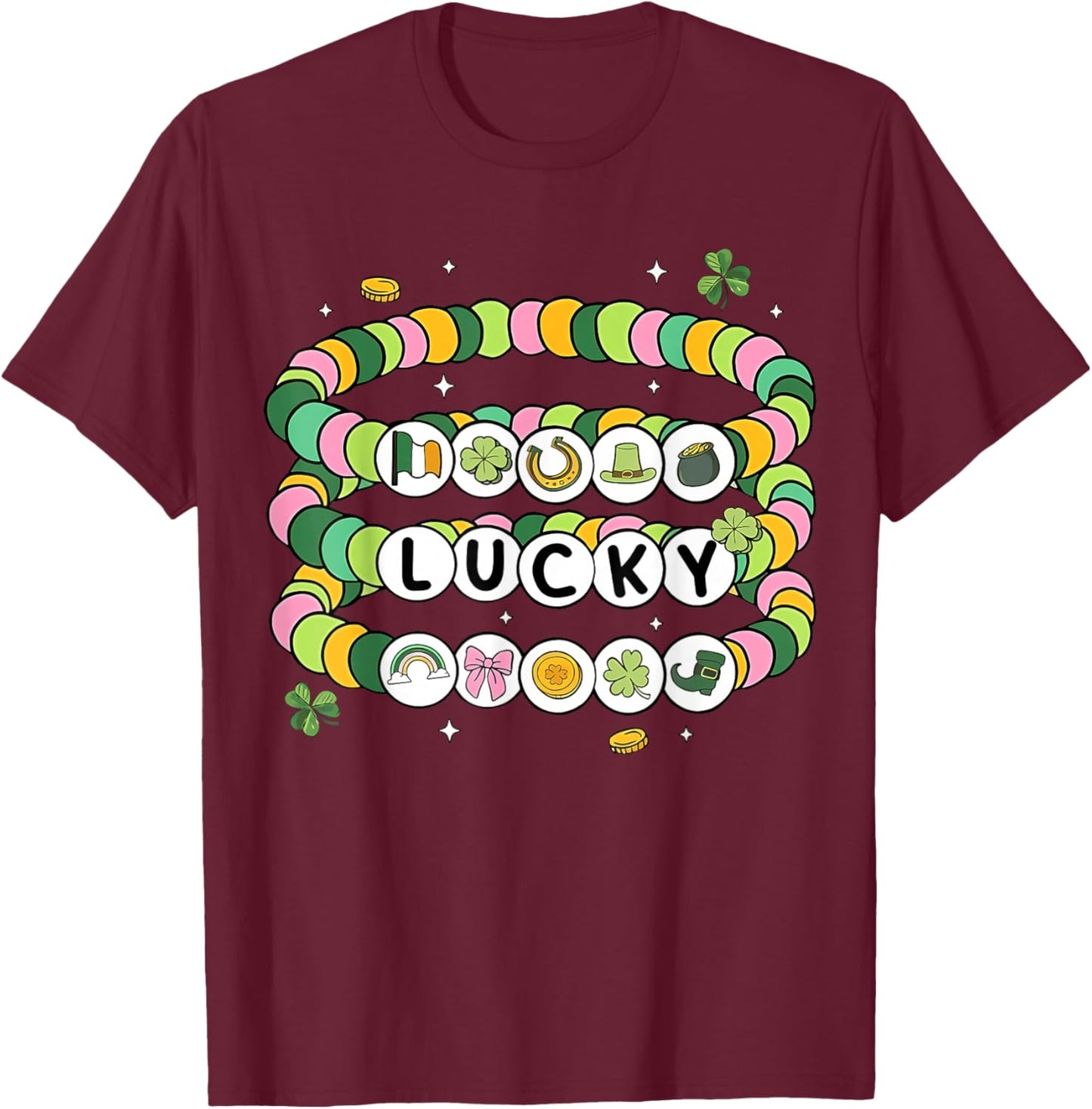 St. Patrick's Day Lucky Friendship Bracelet Girl Women Kid T-Shirt - T-Shirt | Maroon