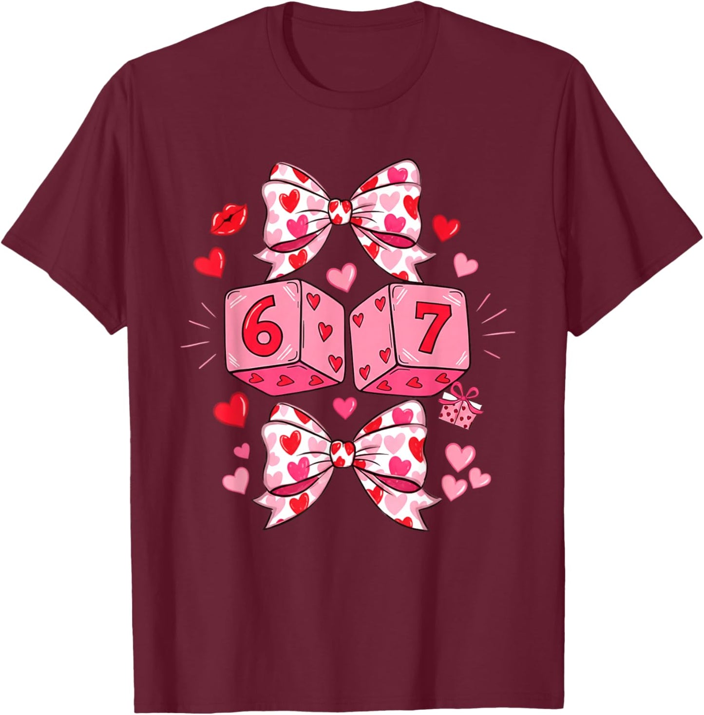 Preppy 67 Valentine Six Seven Dice 6 7 Men Women Kids T-Shirt - T-Shirt | Maroon