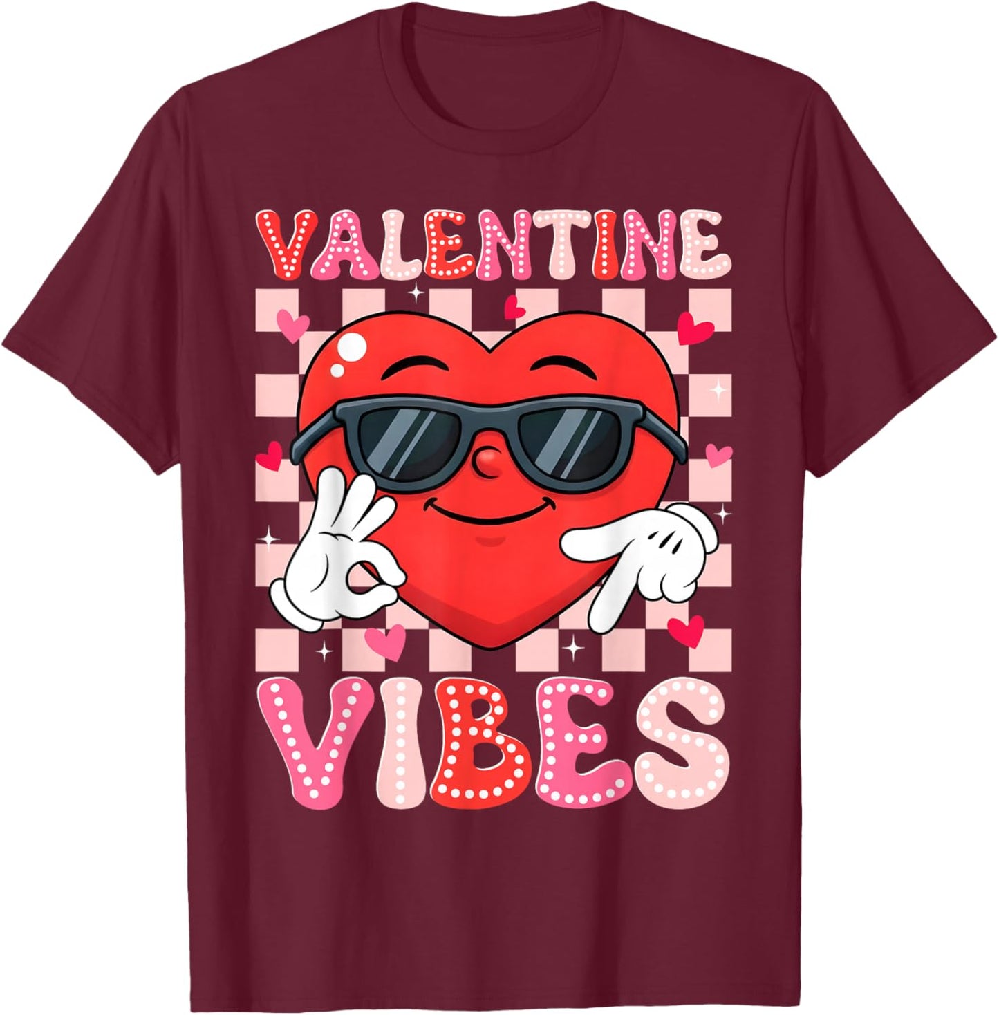 Valentine Vibes Six Seven 6 7 Meme Slang Heart Boy Girl Kids T-Shirt - T-Shirt | Maroon