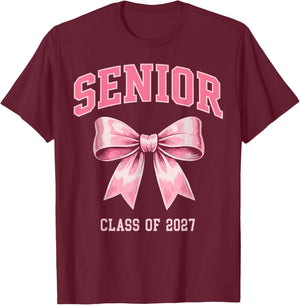 Senior 2027 Class of 2027 Coquette Pink Bow Graduation 2027 T-Shirt - T-Shirt | Maroon