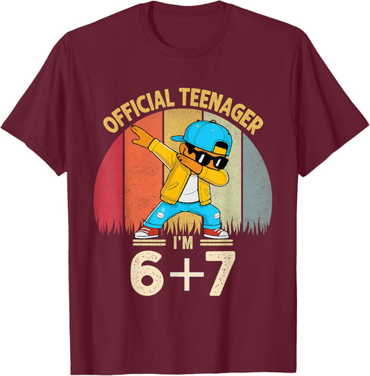 13th Birthday Boys Official Teenager Six Seven Dabbing Retro T-Shirt - T-Shirt | Maroon