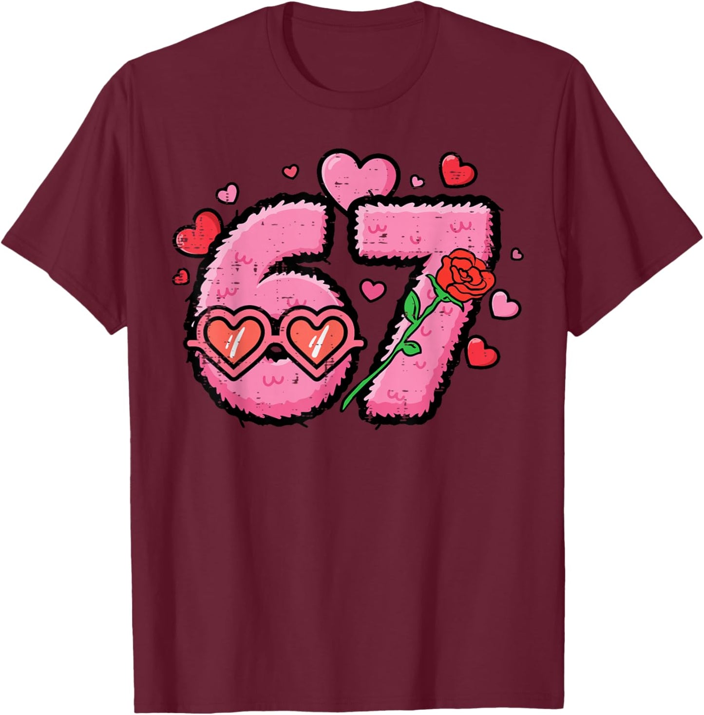 Valentines Day 6 7 Hearts 67 Six Seven Meme Boys Kids Youth T-Shirt - T-Shirt | Maroon