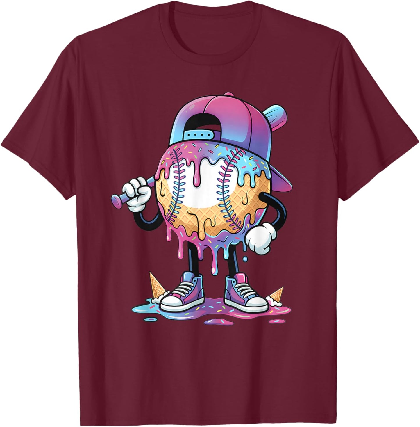 Baseball Drip for Boys Ice Cream Drip Baseball Sport Lover T-Shirt - T-Shirt | Maroon
