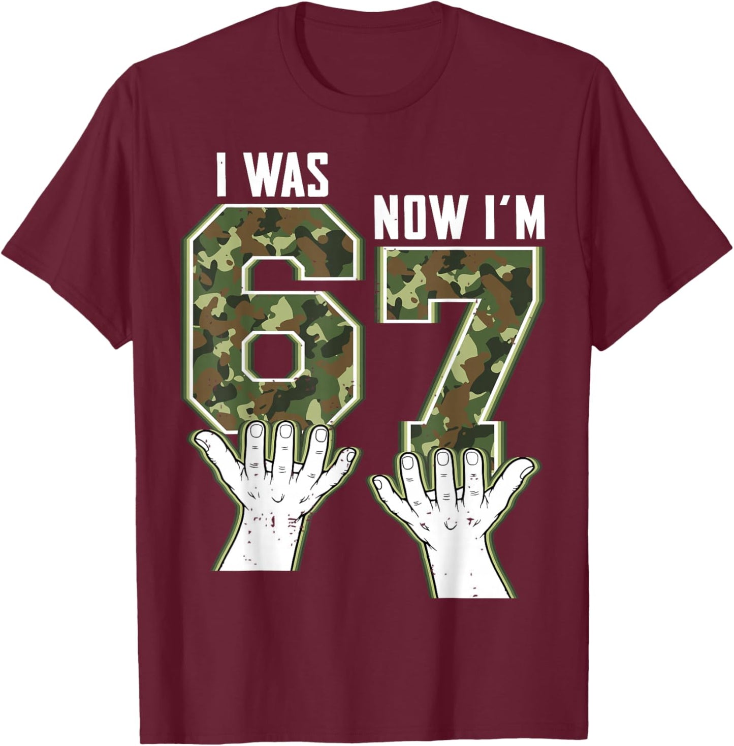 Camo I was 6 Now I'm 7 Birthday Boy Kids Bday Funny 6-7 Meme T-Shirt - T-Shirt | Maroon