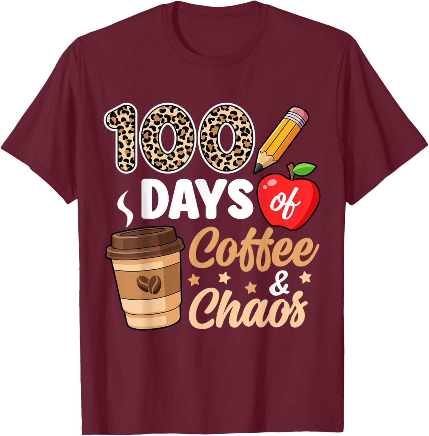 100 Days of School Teacher Coffee 100th Day of School Women T-Shirt - T-Shirt | Maroon