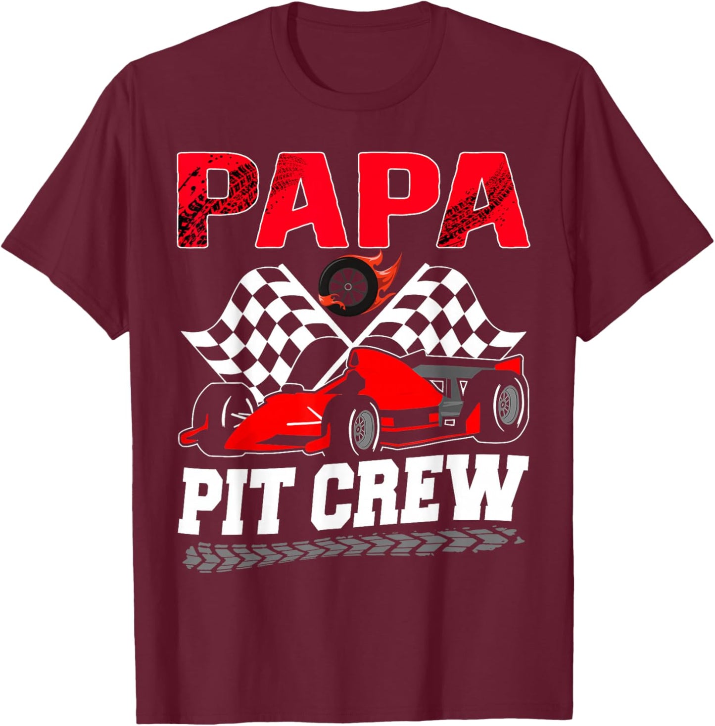 Papa Pit Crew Racing Family Race Car Birthday Boy T-Shirt - T-Shirt | Maroon