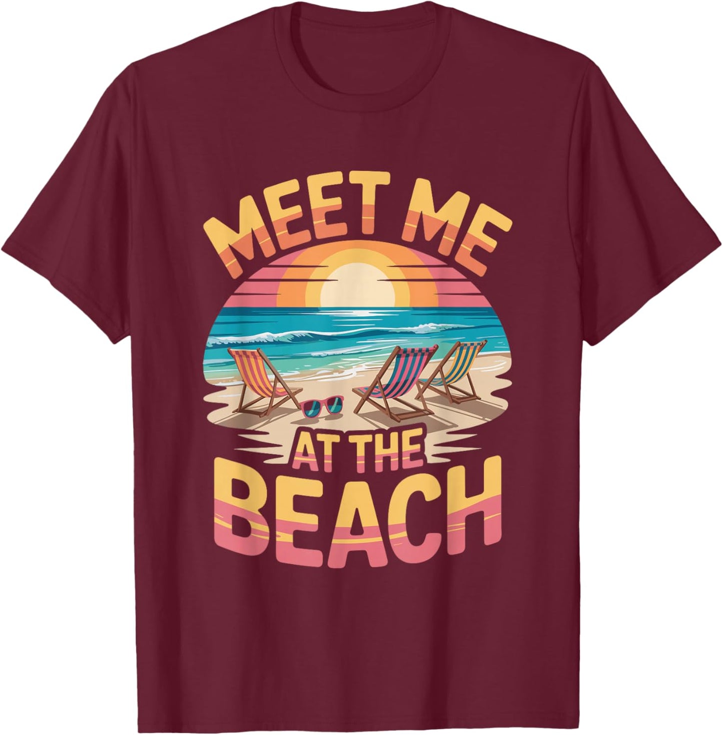 Vintage Palm Trees Retro Ocean Meet Me at Beach Summer T-Shirt - T-Shirt | Maroon