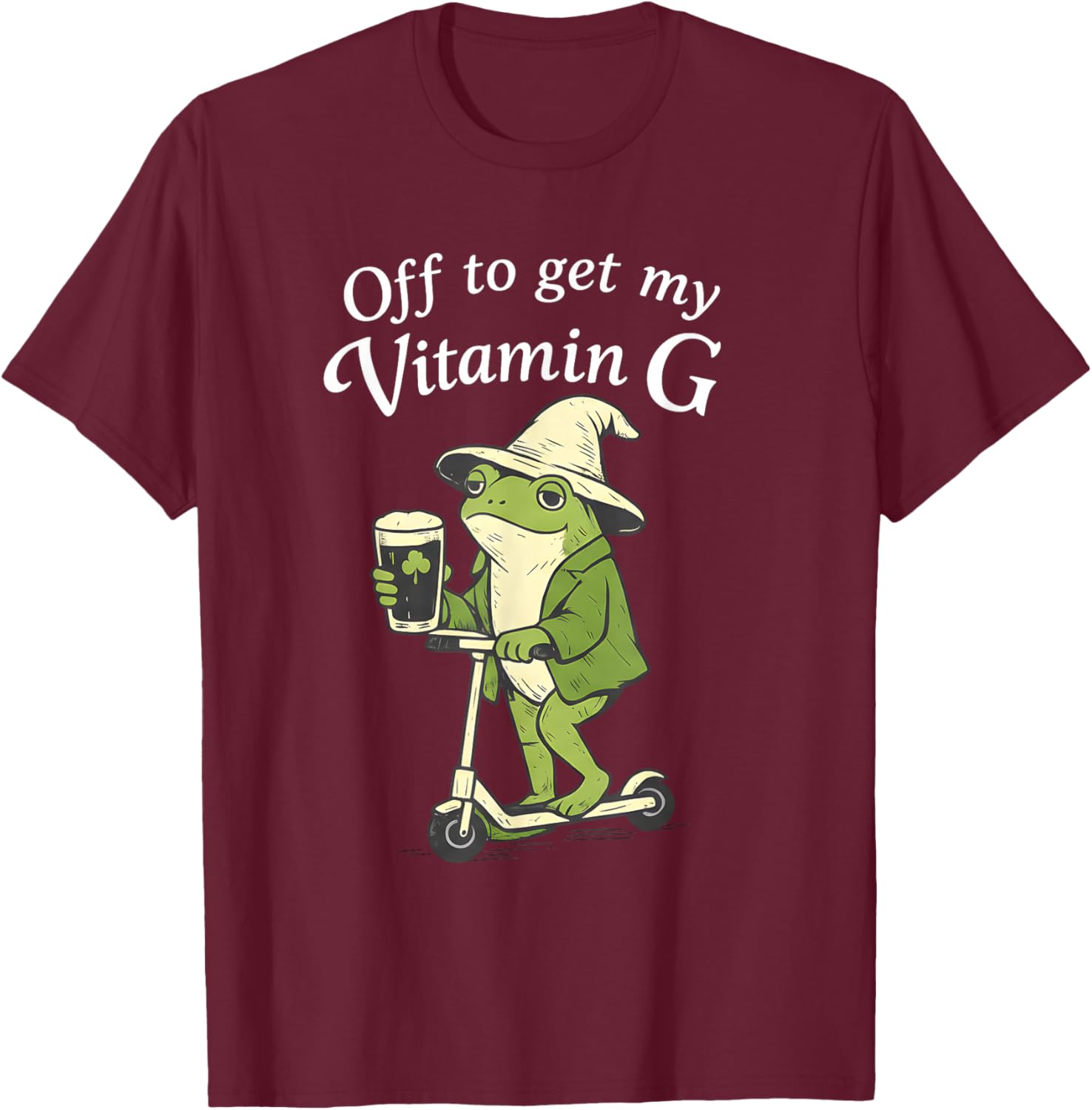 Off to Get My Vitamin G Funny St Patricks Day Frog Irish T-Shirt - T-Shirt | Maroon
