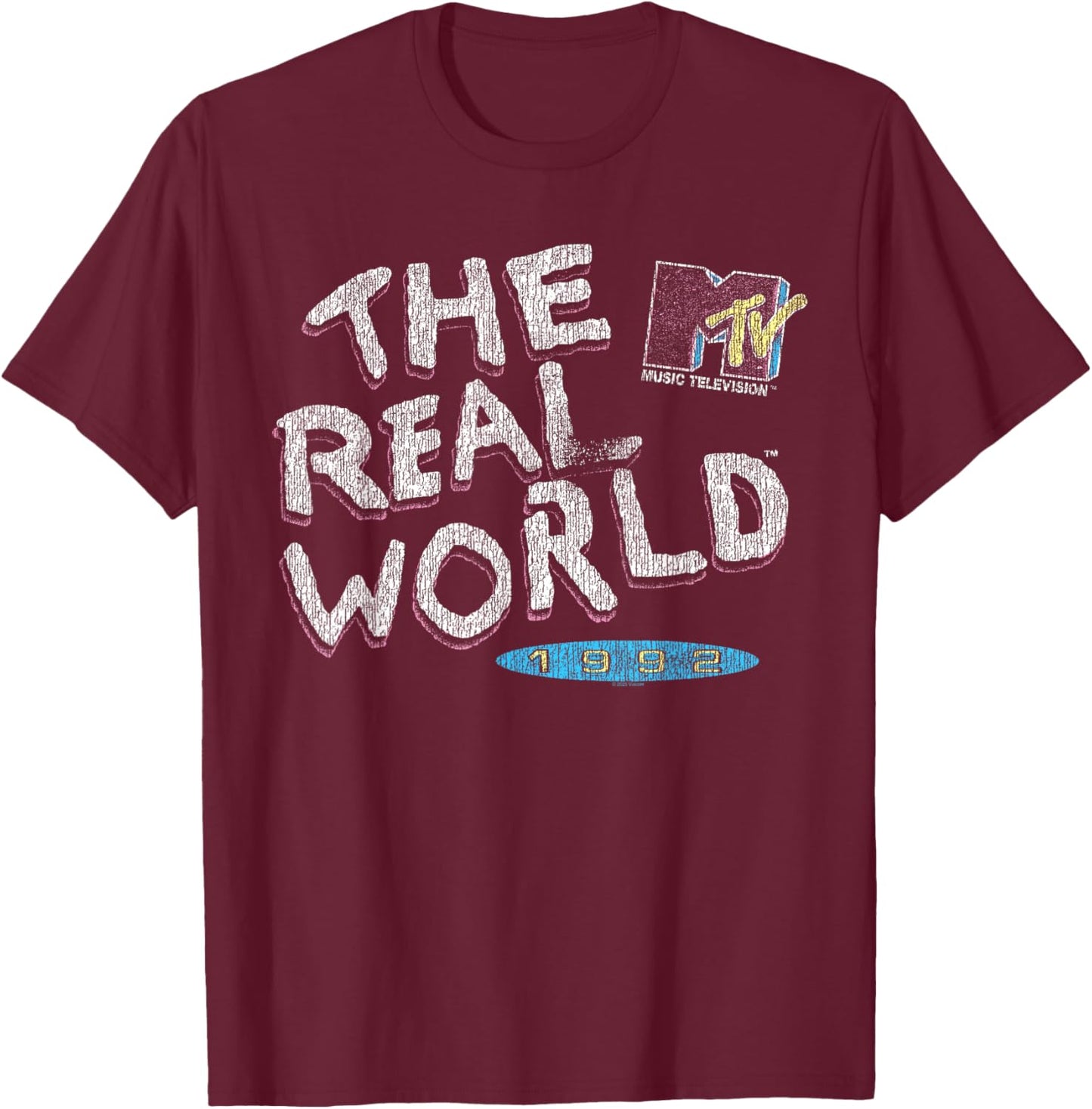 The Real World 1992 Distressed MTV Logo Vintage TV T-Shirt - T-Shirt | Maroon