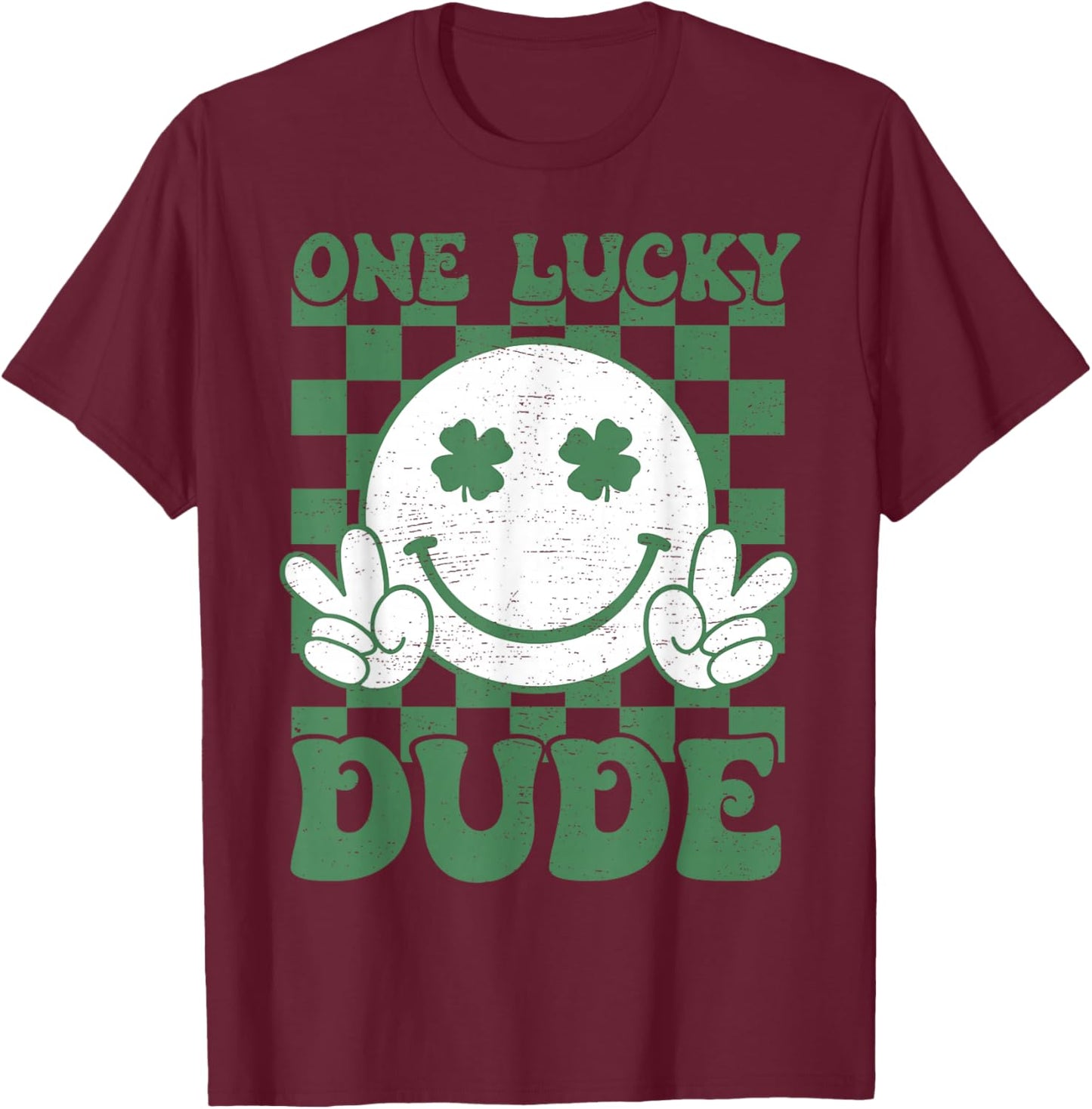 One Lucky Dude Groovy St Patrick Day Toddler Boys Kids T-Shirt - T-Shirt | Maroon