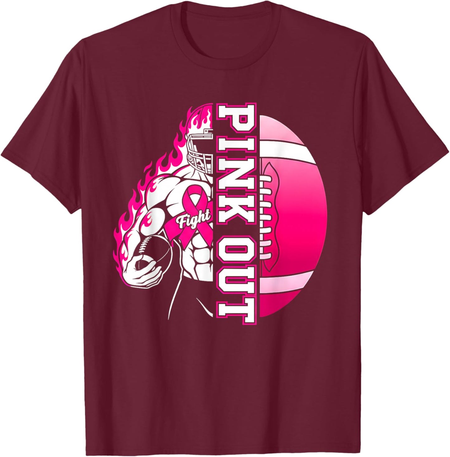 Football Pink Out Shirt Breast Cancer Awareness Month T-Shirt - T-Shirt | Maroon