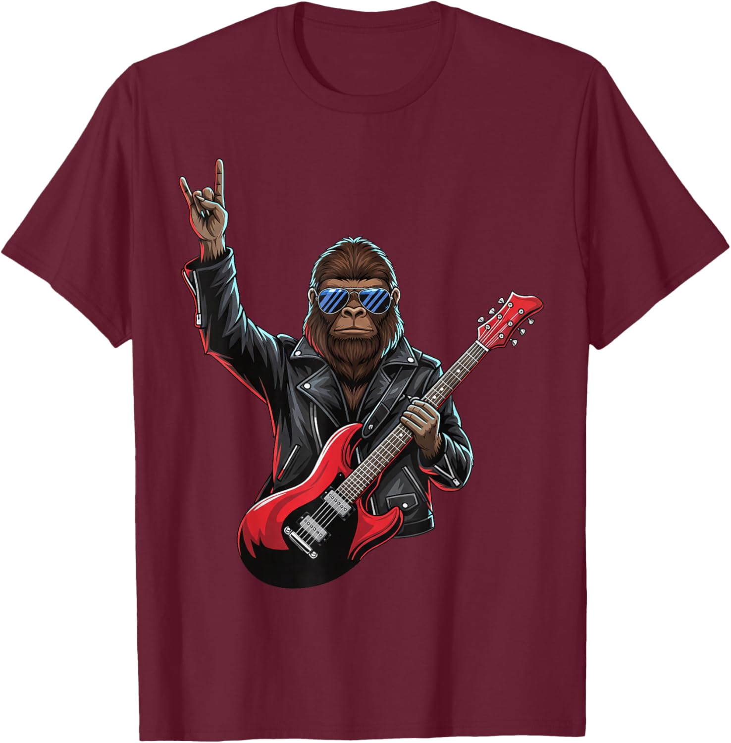 Cool Rock On Bigfoot Guitar Rock and Roll Men Kids Women T-Shirt - T-Shirt | Maroon