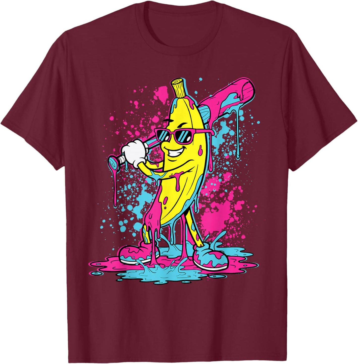 Banana Baseball Drip Ice Cream Dripping Funny Boys Kids T-Shirt - T-Shirt | Maroon