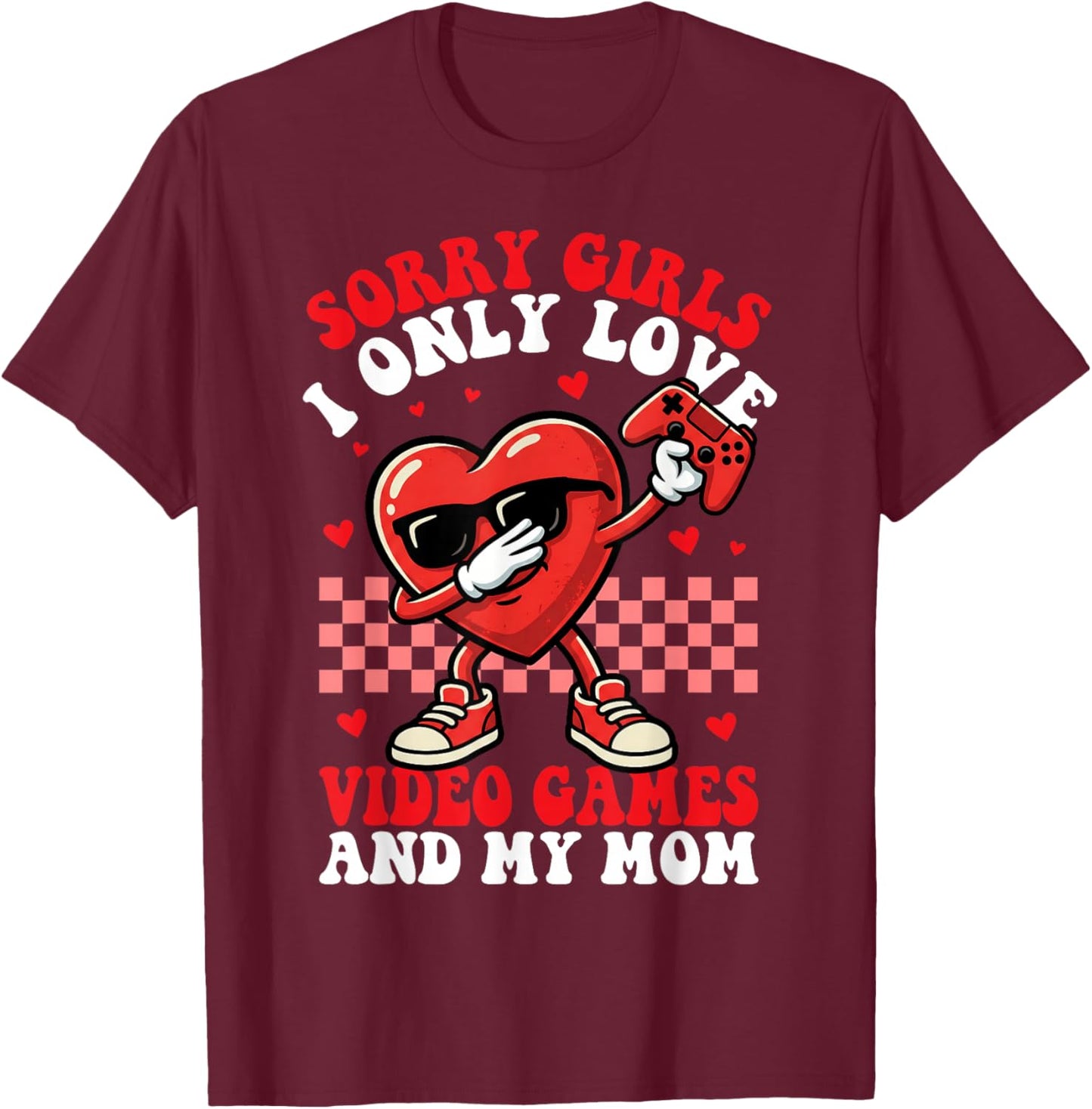 Boys Valentines Video Games Mom Heart Gaming Valentines Day T-Shirt - T-Shirt | Maroon