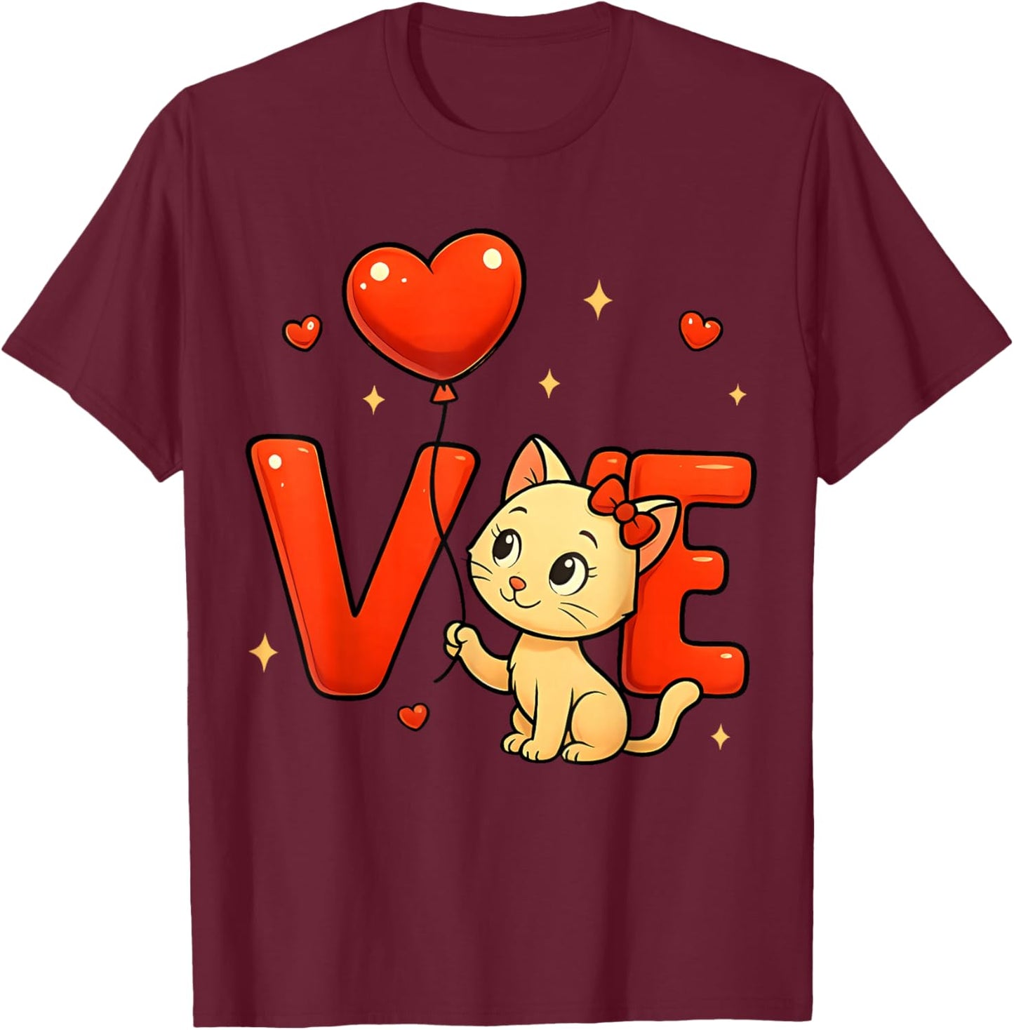 Happy Meowentine's Day Cute Cat Heart Valentine's Day T-Shirt - T-Shirt | Maroon