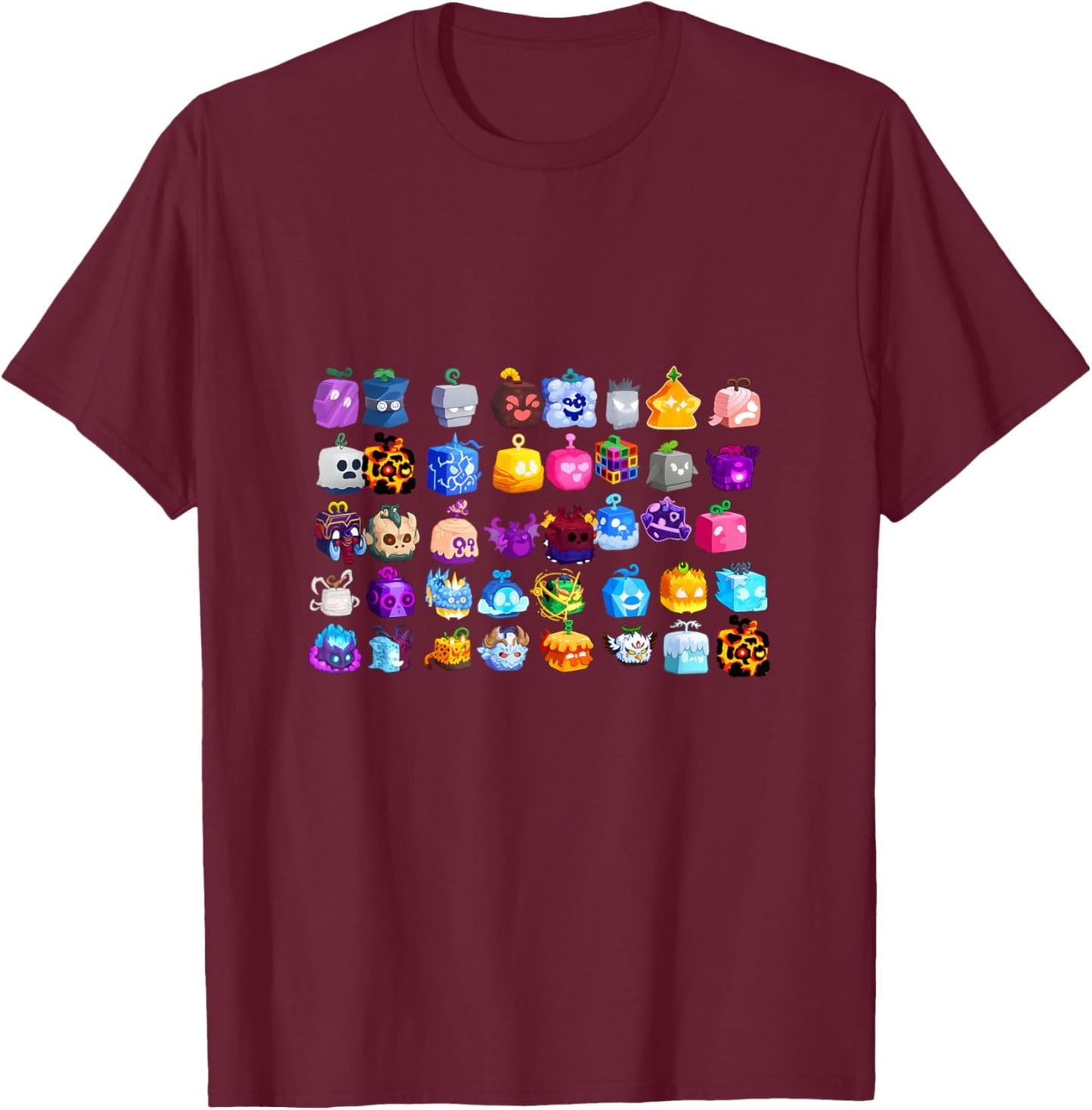 Blox Fruits Every Fruit in The List T-Shirt - T-Shirt | Maroon