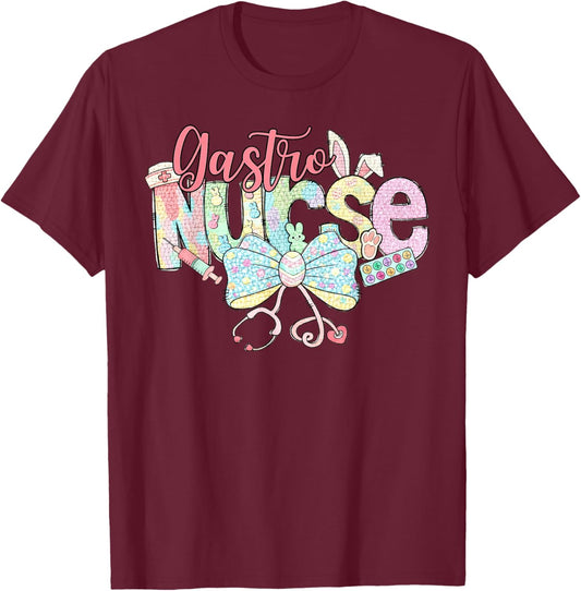 Gastro Nurse Bunny Coquette Bow Easter Gastroenterology GI T-Shirt - T-Shirt | Maroon