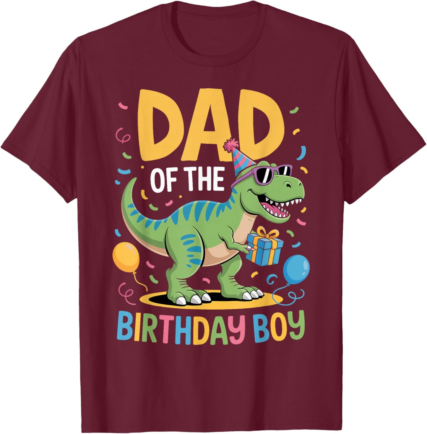 Dad of The Birthday Party Outfit Dinosaur Squad Daddy T-Shirt - T-Shirt | Maroon