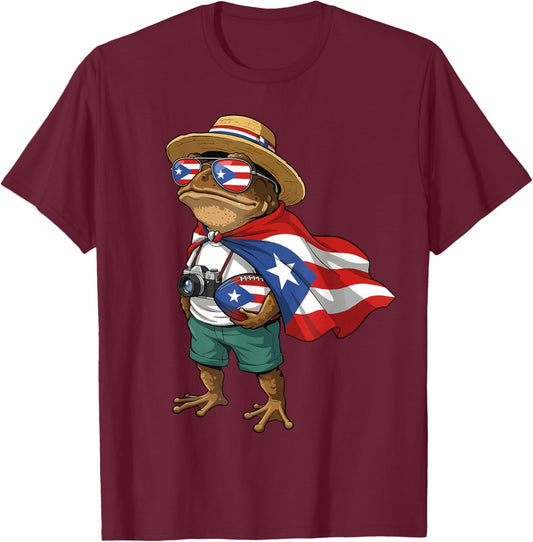 Coqui Frog Puerto Rico Flag Puerto Rican Football Boricua T-Shirt - T-Shirt | Maroon