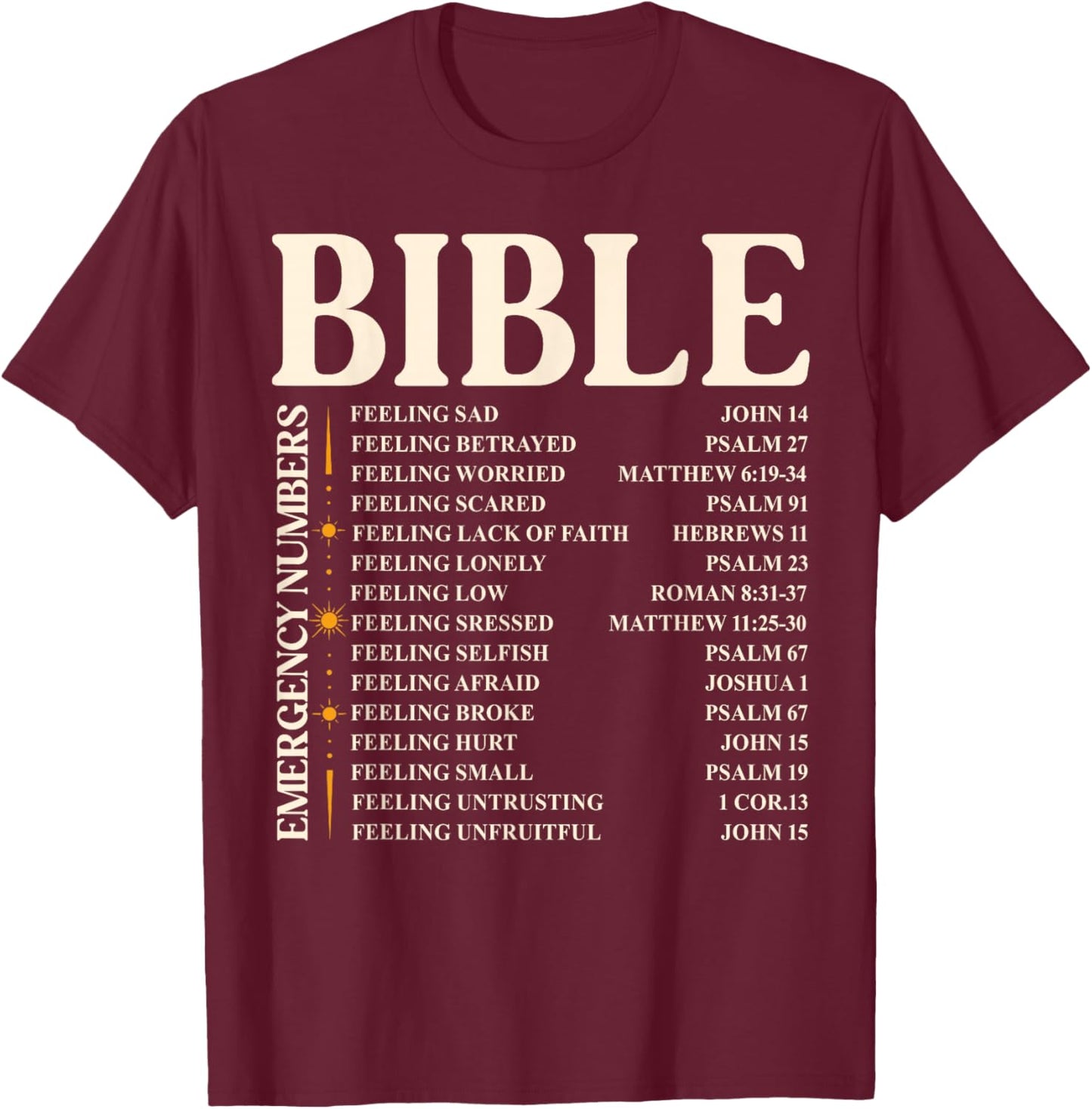 Bible Emergency Numbers - Funny Christian Bible & Jesus T-Shirt - T-Shirt | Maroon