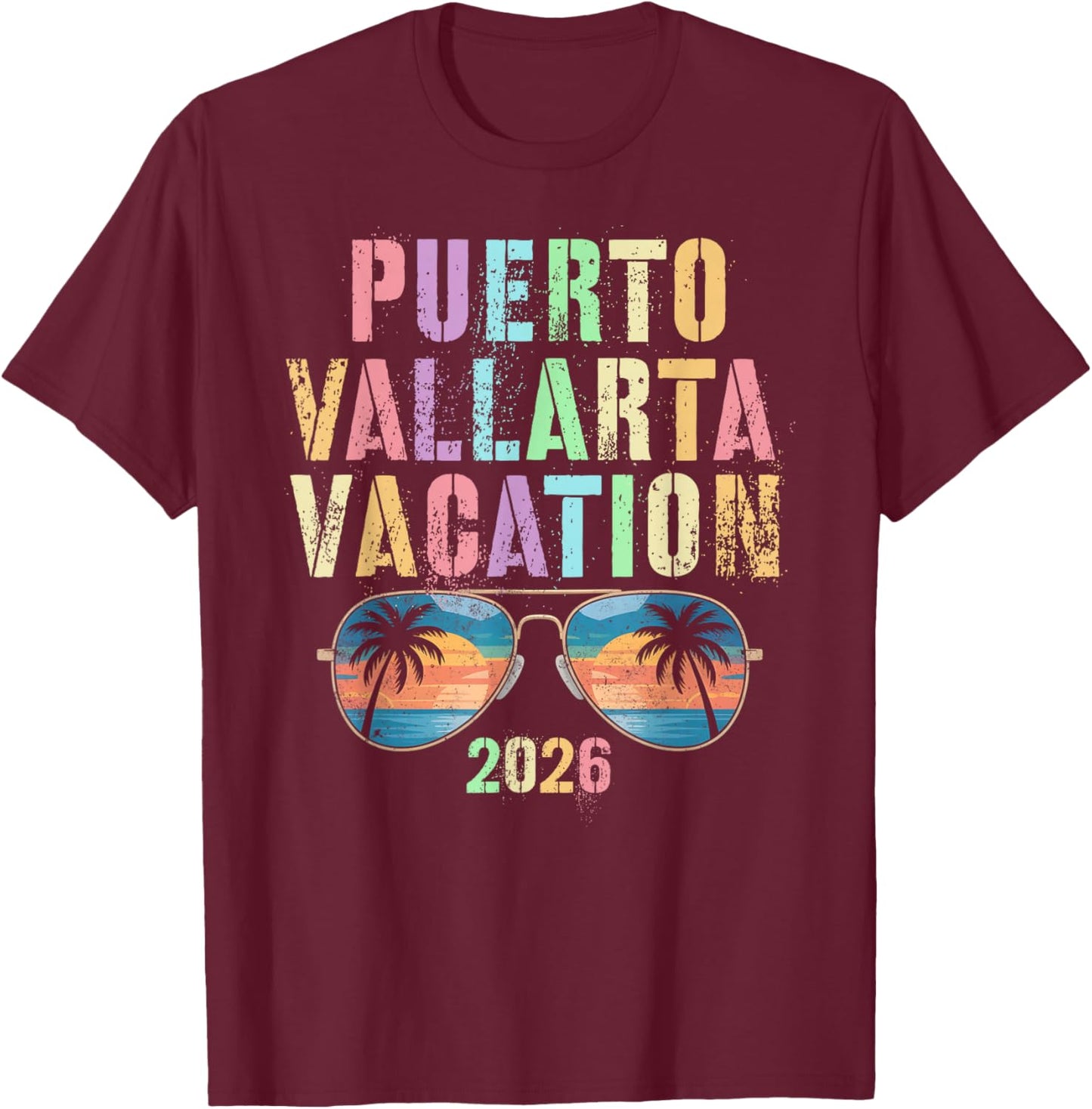 Vintage Puerto Vallarta Vacation 2026 Trip Beaching Vacay T-Shirt - T-Shirt | Maroon