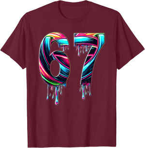 67 Six Seven 6 7 Meme Design Funny 6 7 T-Shirt - T-Shirt | Maroon