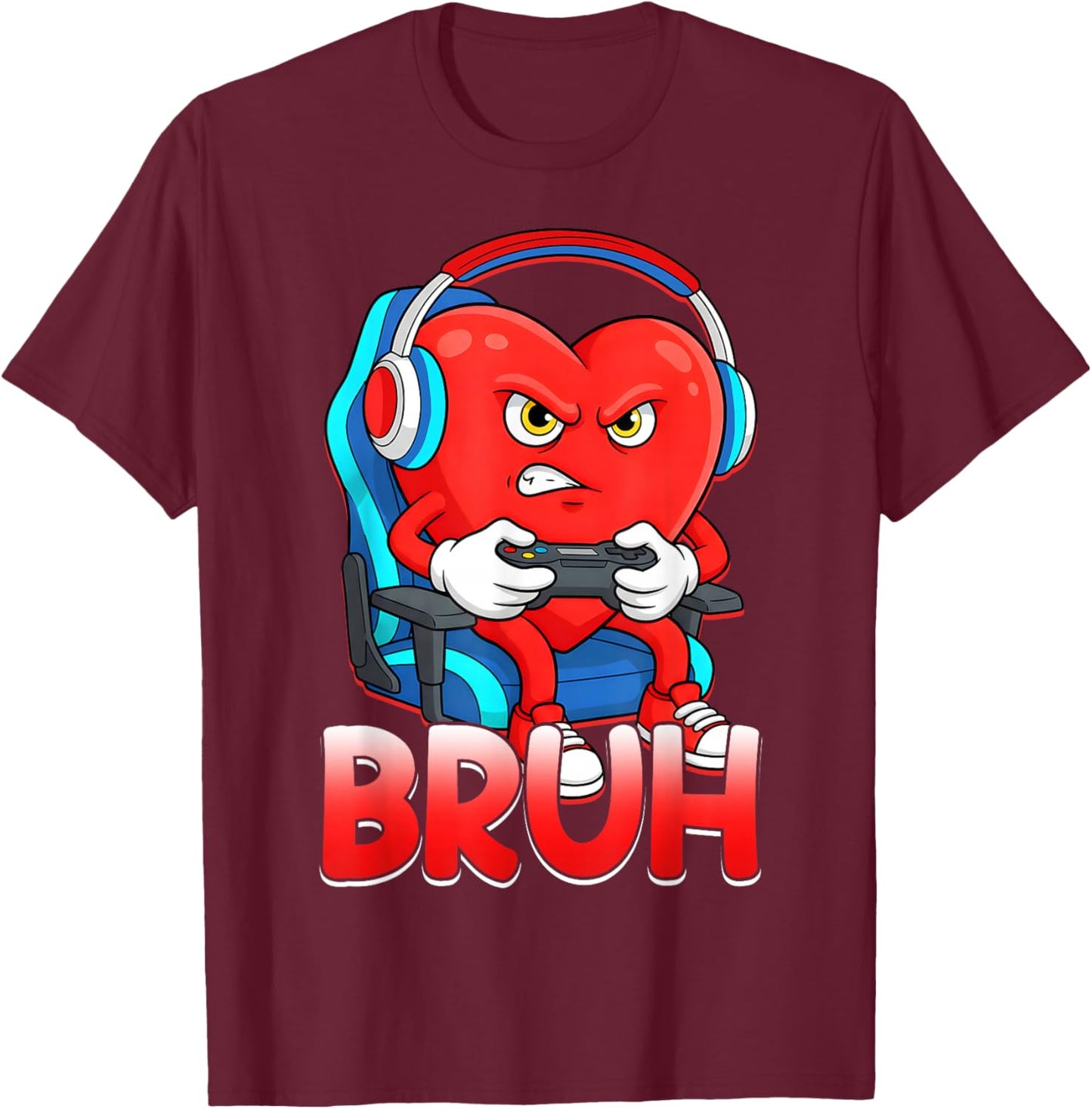 Bruh Valentines Day Heart Gamer Video Gaming Boys Men Kids T-Shirt - T-Shirt | Maroon
