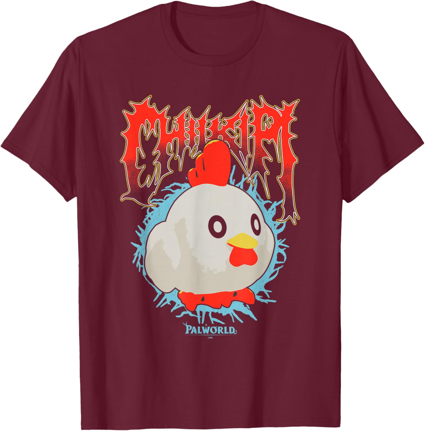 Palworld Chikipi Heavy Metal Character Portrait Video Game T-Shirt - T-Shirt | Maroon