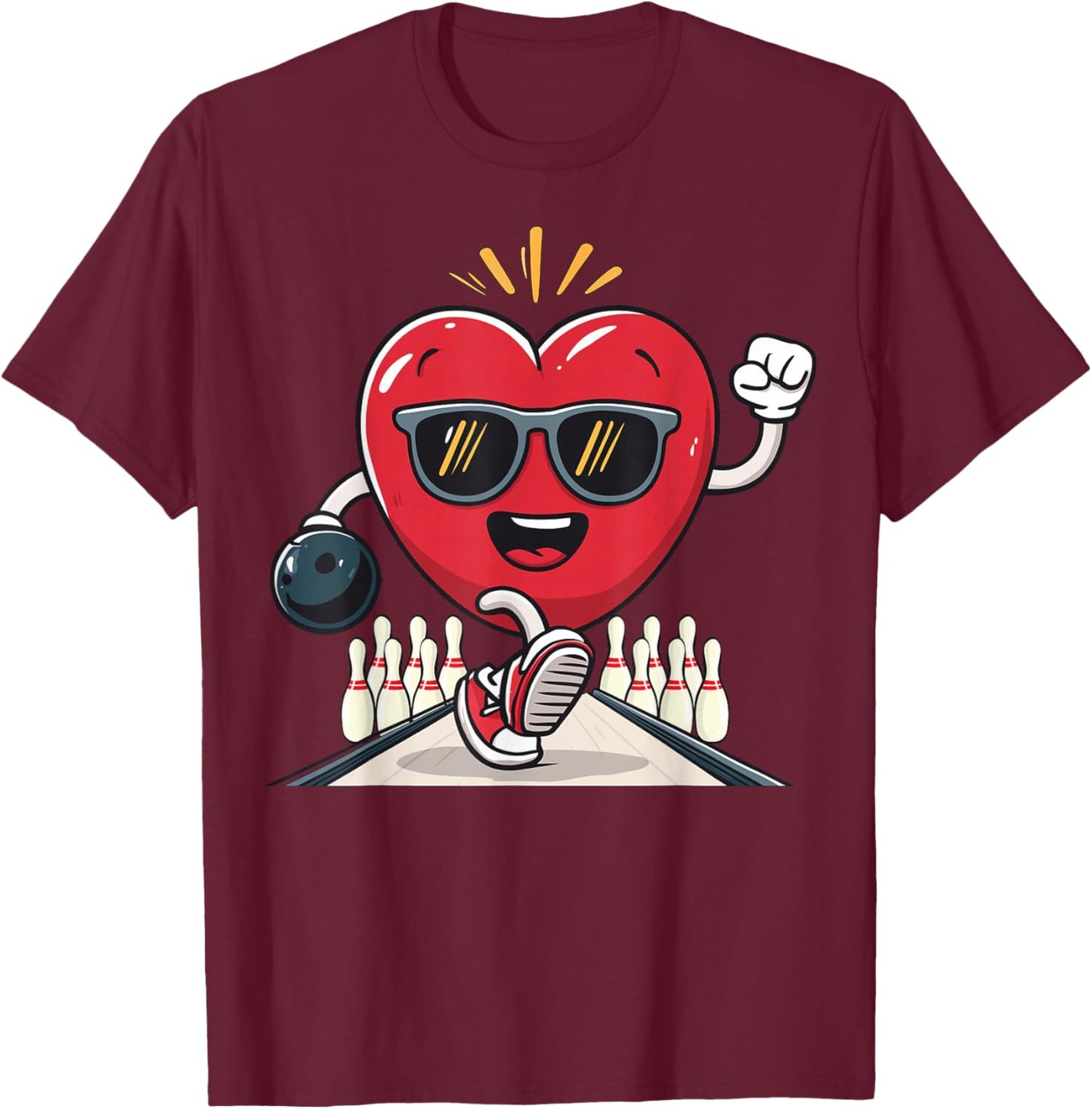 Bowling Heart Bowler Team Coach Valentine's Day Sunglasses T-Shirt - T-Shirt | Maroon