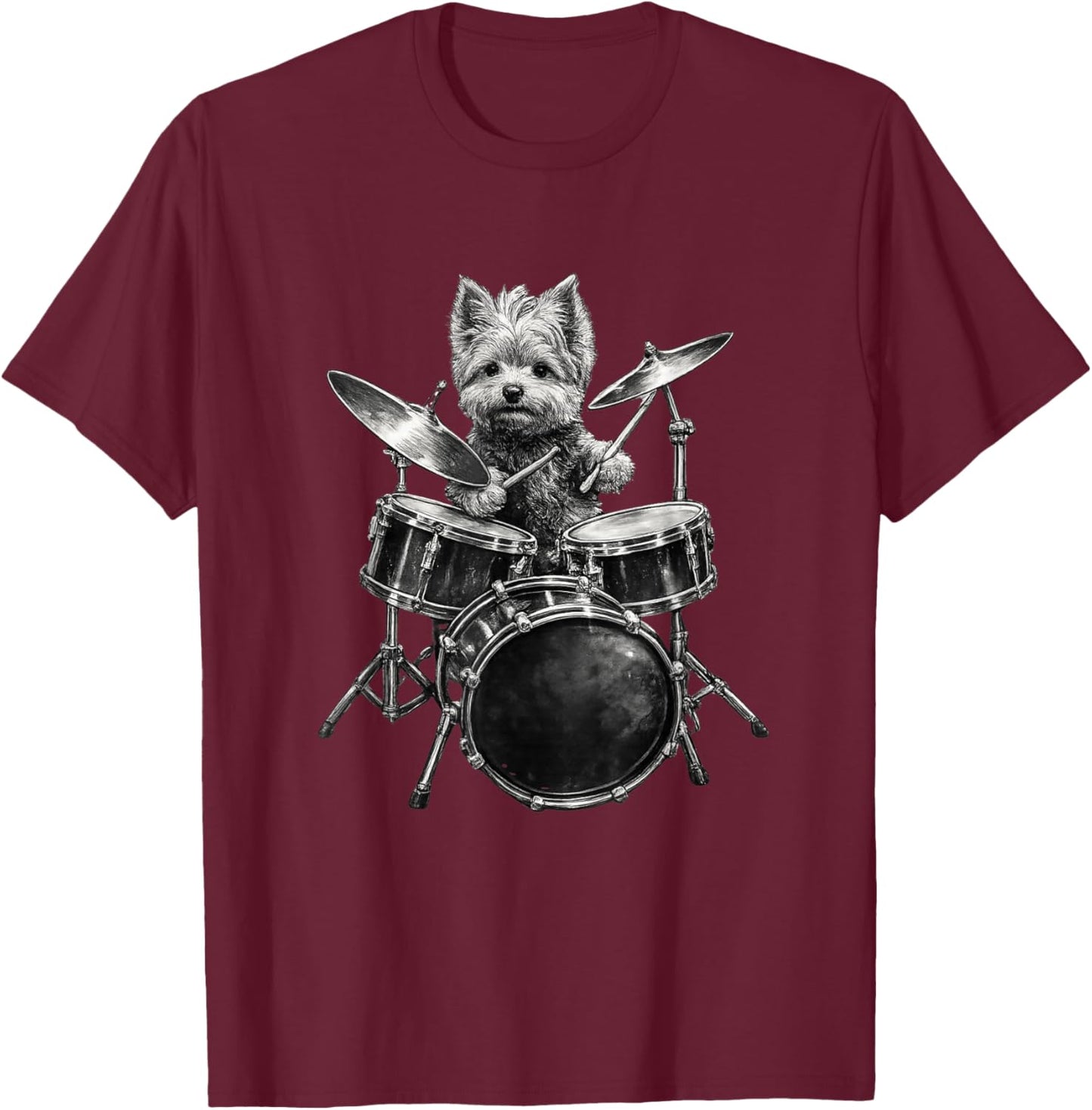 Hilarious Yorkshire Terrier Drummer Yorkie Playing Drums T-Shirt - T-Shirt | Maroon