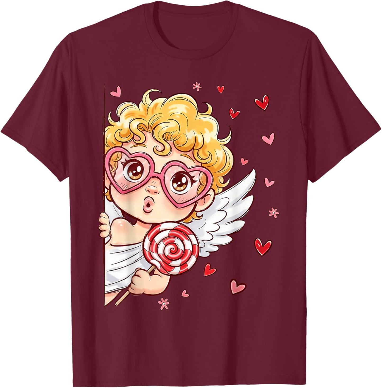 Retro Cupid Cute Heart Sunglasses Happy Valentine Men Women T-Shirt - T-Shirt | Maroon