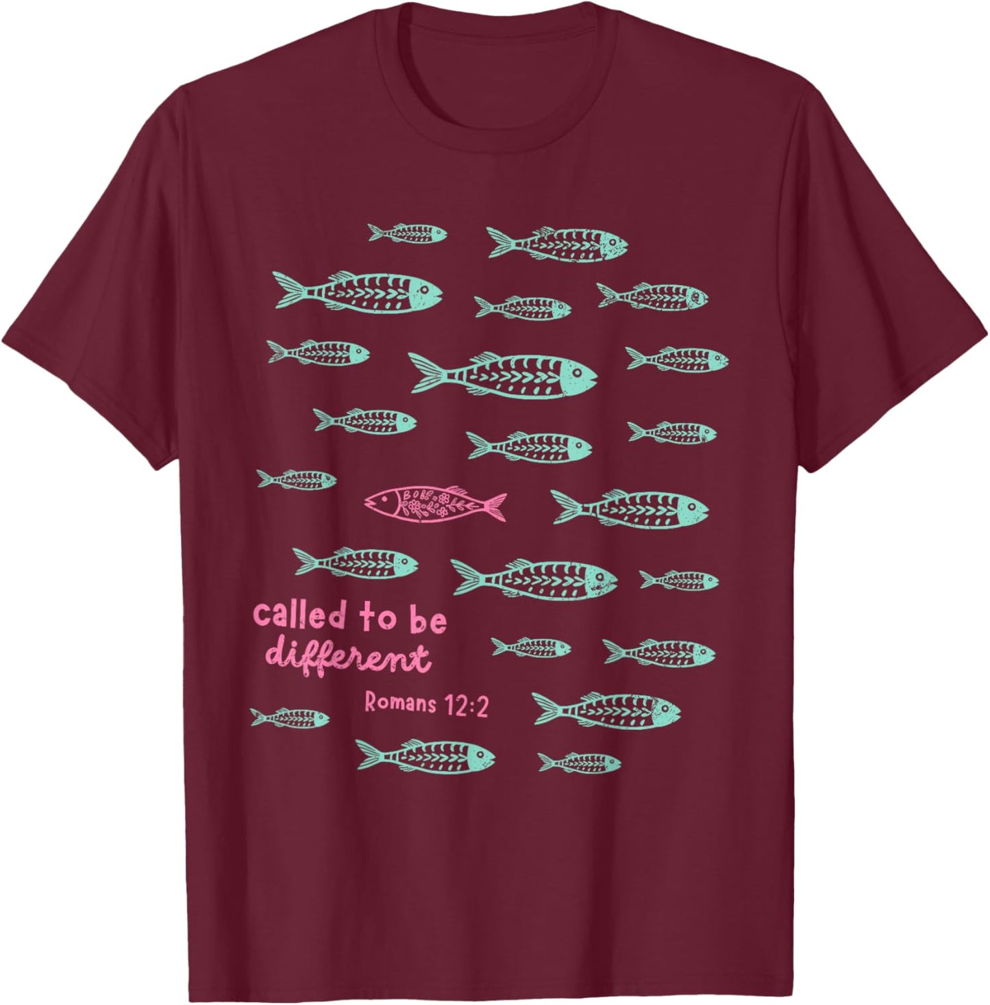 Called to Be Different Romans 12:2 Christian Fish T-Shirt - T-Shirt | Maroon