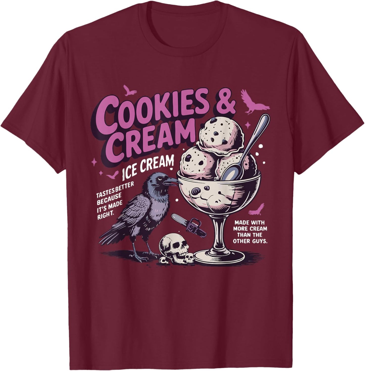 Cookie & Cream Ice Cream Butcher and Blackbird Book Lover T-Shirt - T-Shirt | Maroon