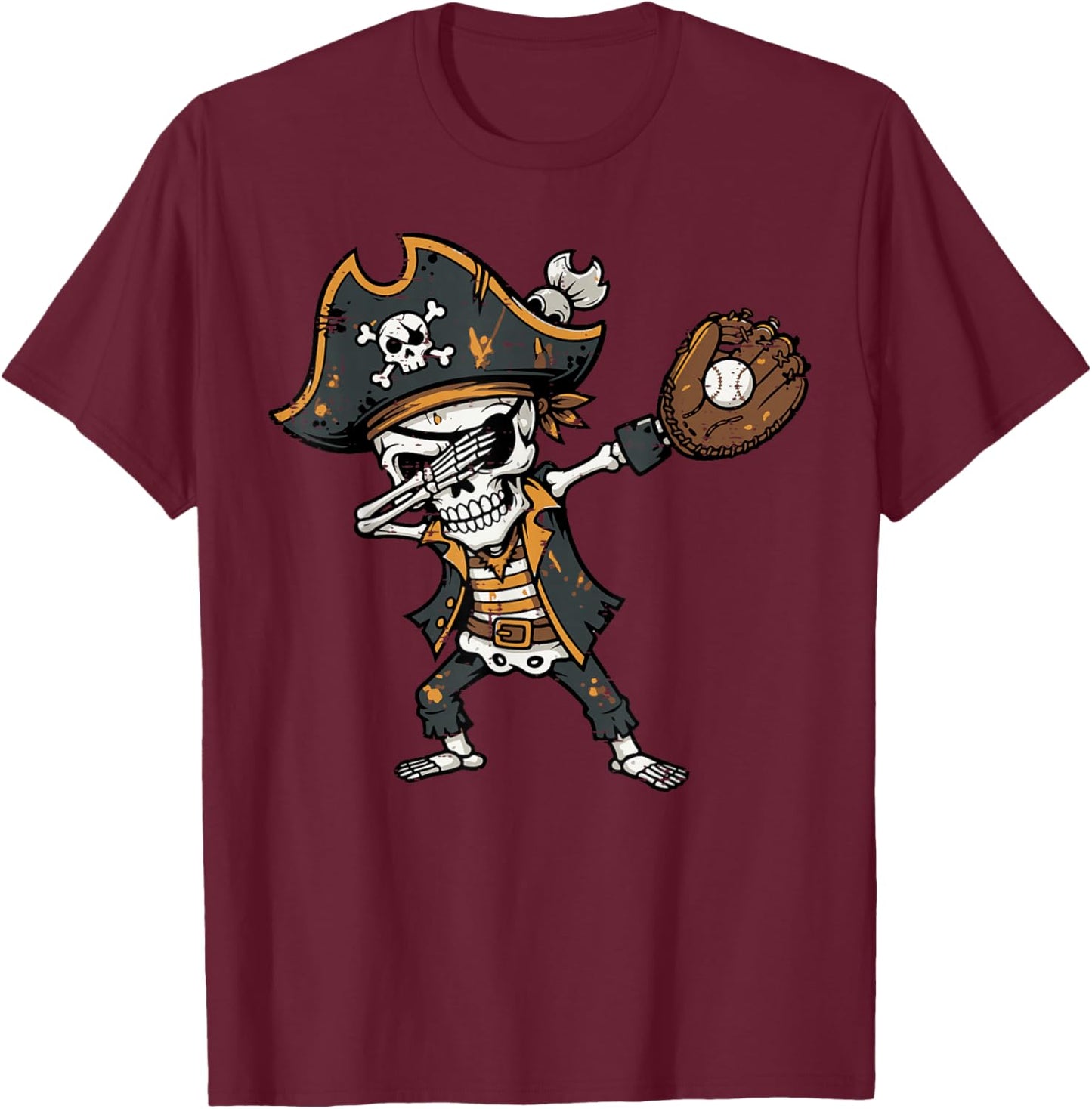 Dabbing Pirate Skeleton Baseball Dab Costume Boys Kids Men T-Shirt - T-Shirt | Maroon