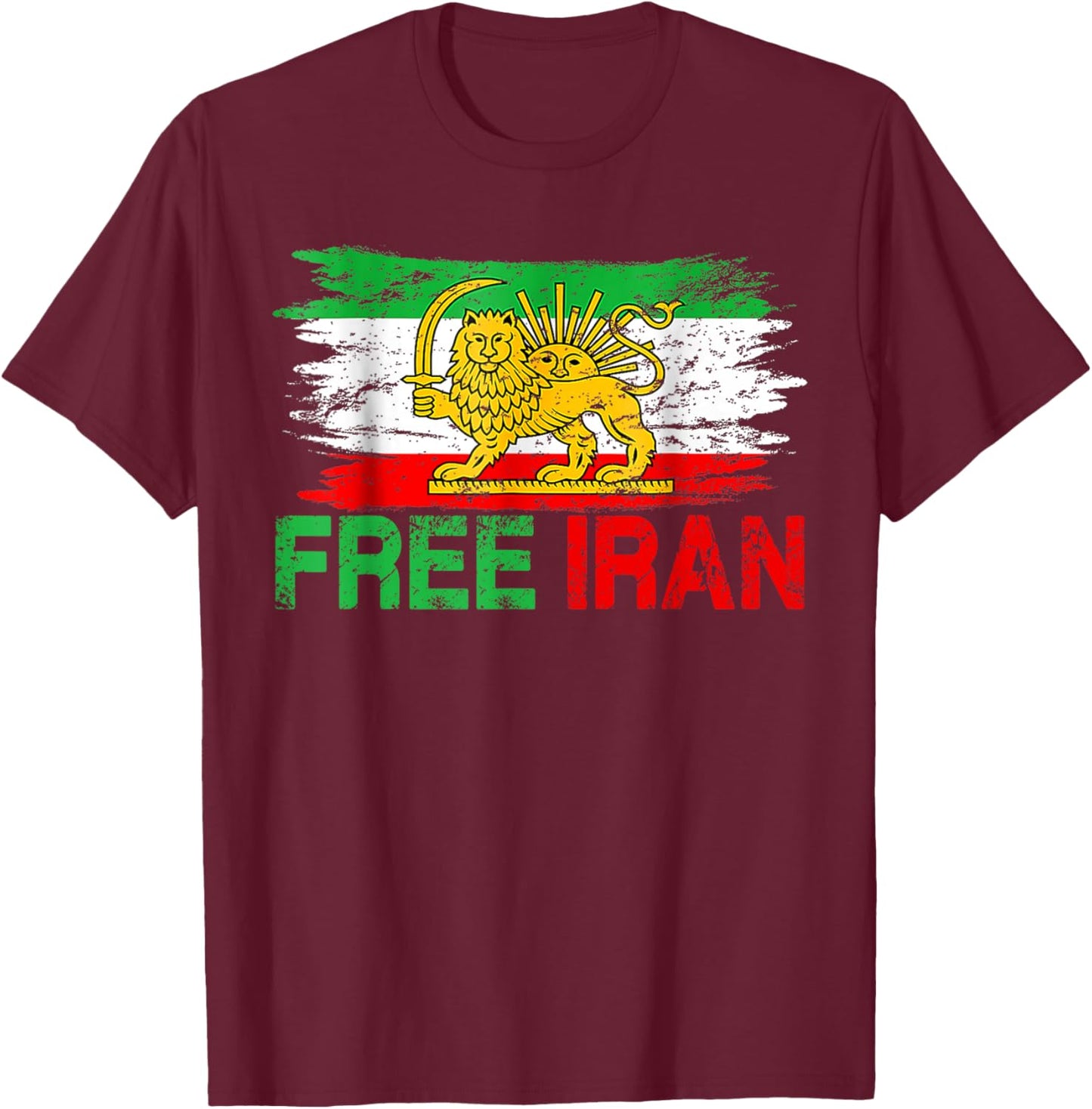 Free Iran T Iranian Flag Lion T-Shirt - T-Shirt | Maroon