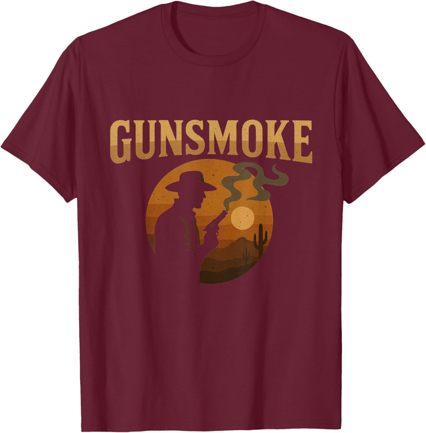 Gunsmoke Cowboy Silhouette Western Sunset T-Shirt - T-Shirt | Maroon