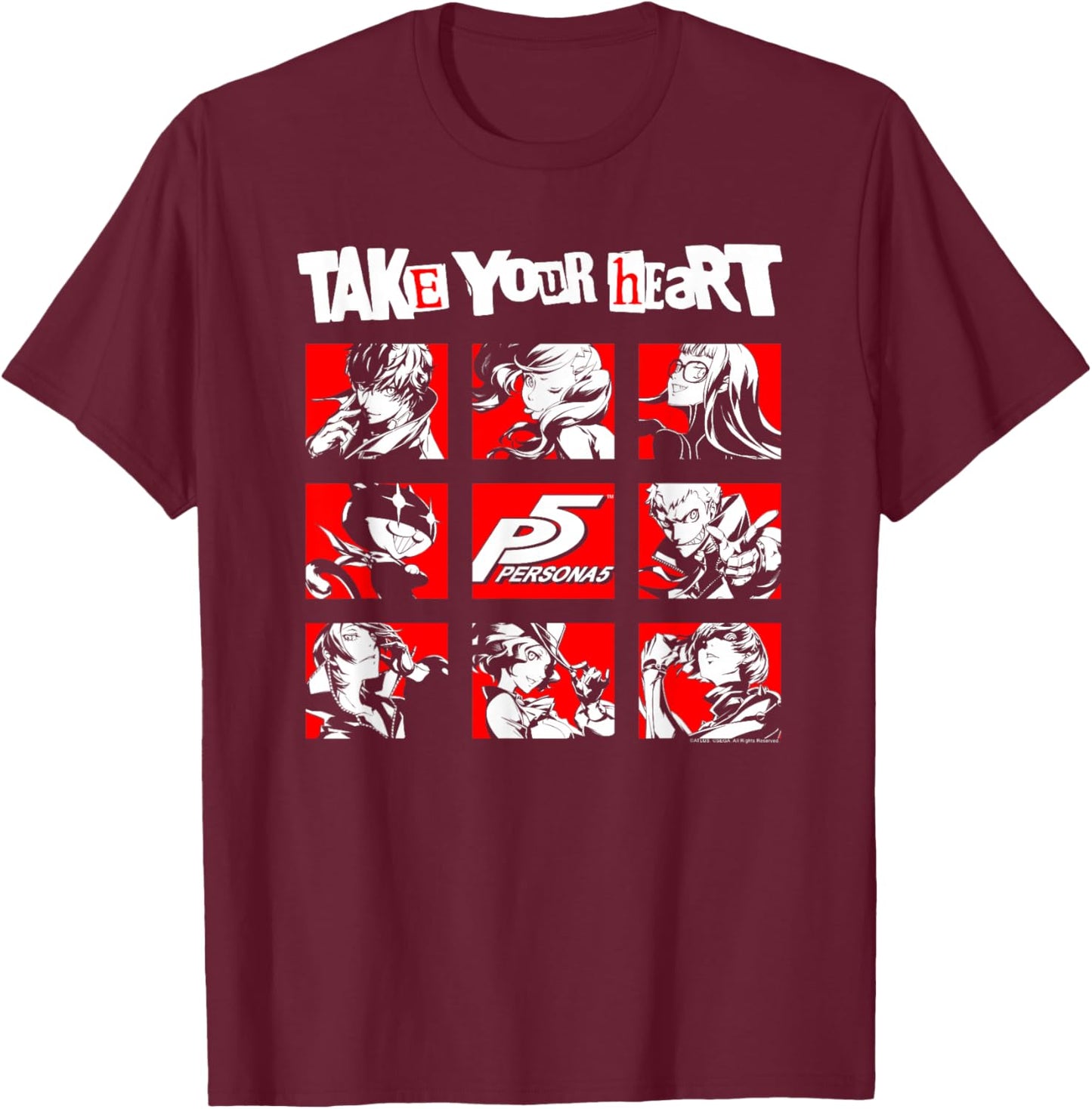 Persona 5 Take Your Heart Character Grid RPG Video Game T-Shirt - T-Shirt | Maroon