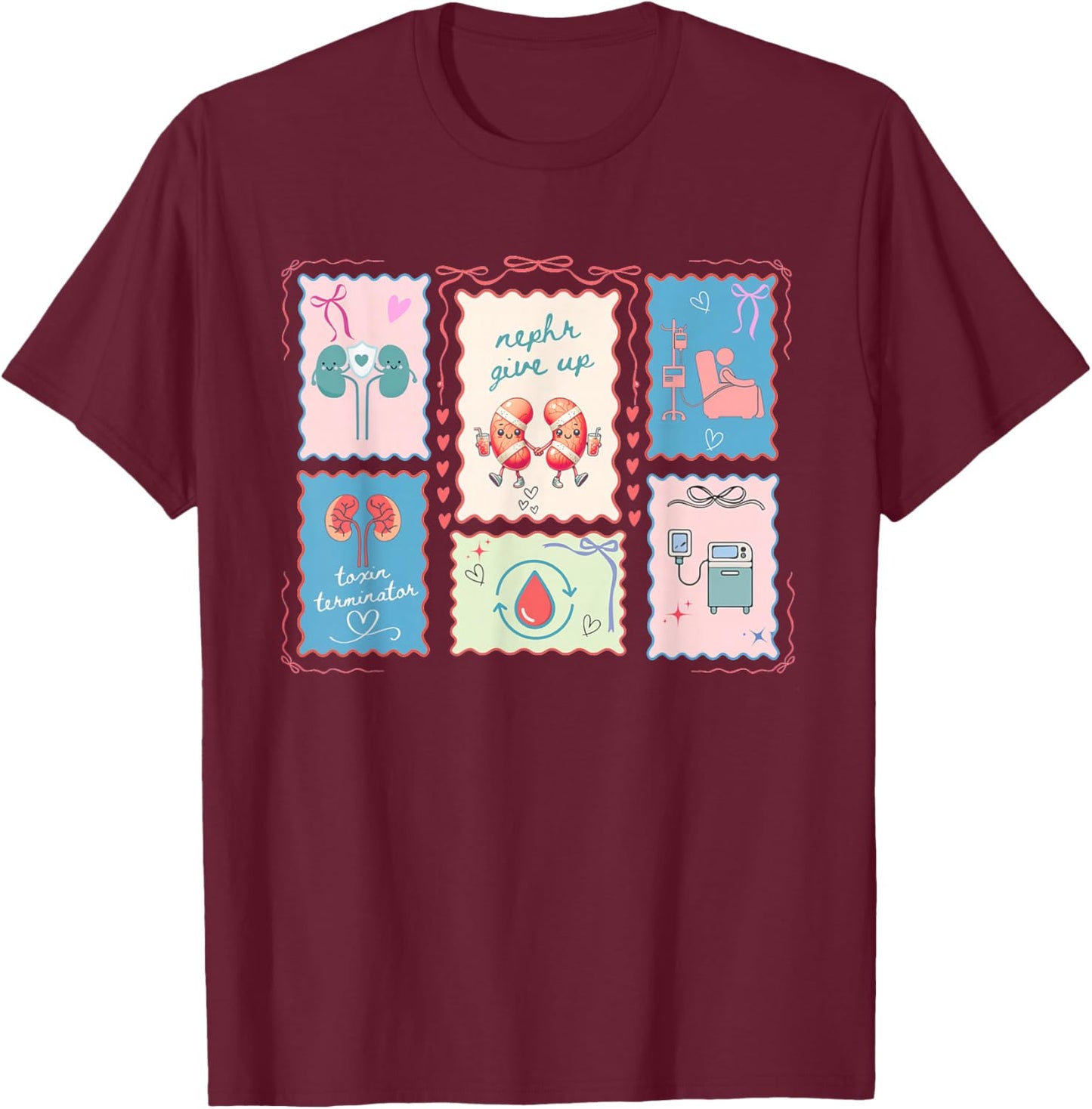 Women Dialysis Nurse Valentine Stamp Kidney Nephrology RN T-Shirt - T-Shirt | Maroon