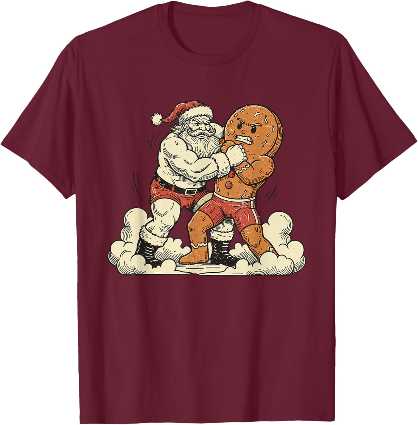 Funny Santa Wrestling Gingerbread Xmas Christmas Men Boys T-Shirt - T-Shirt | Maroon