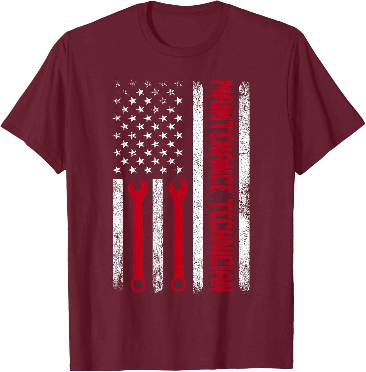 Funny Maintenance Technician American Flag Repairman Worker T-Shirt - T-Shirt | Maroon