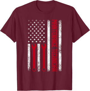Funny Maintenance Technician American Flag Repairman Worker T-Shirt - T-Shirt | Maroon