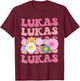 Girl Retro Lukas First Name Personalized Groovy 80's T-Shirt - T-Shirt | Maroon