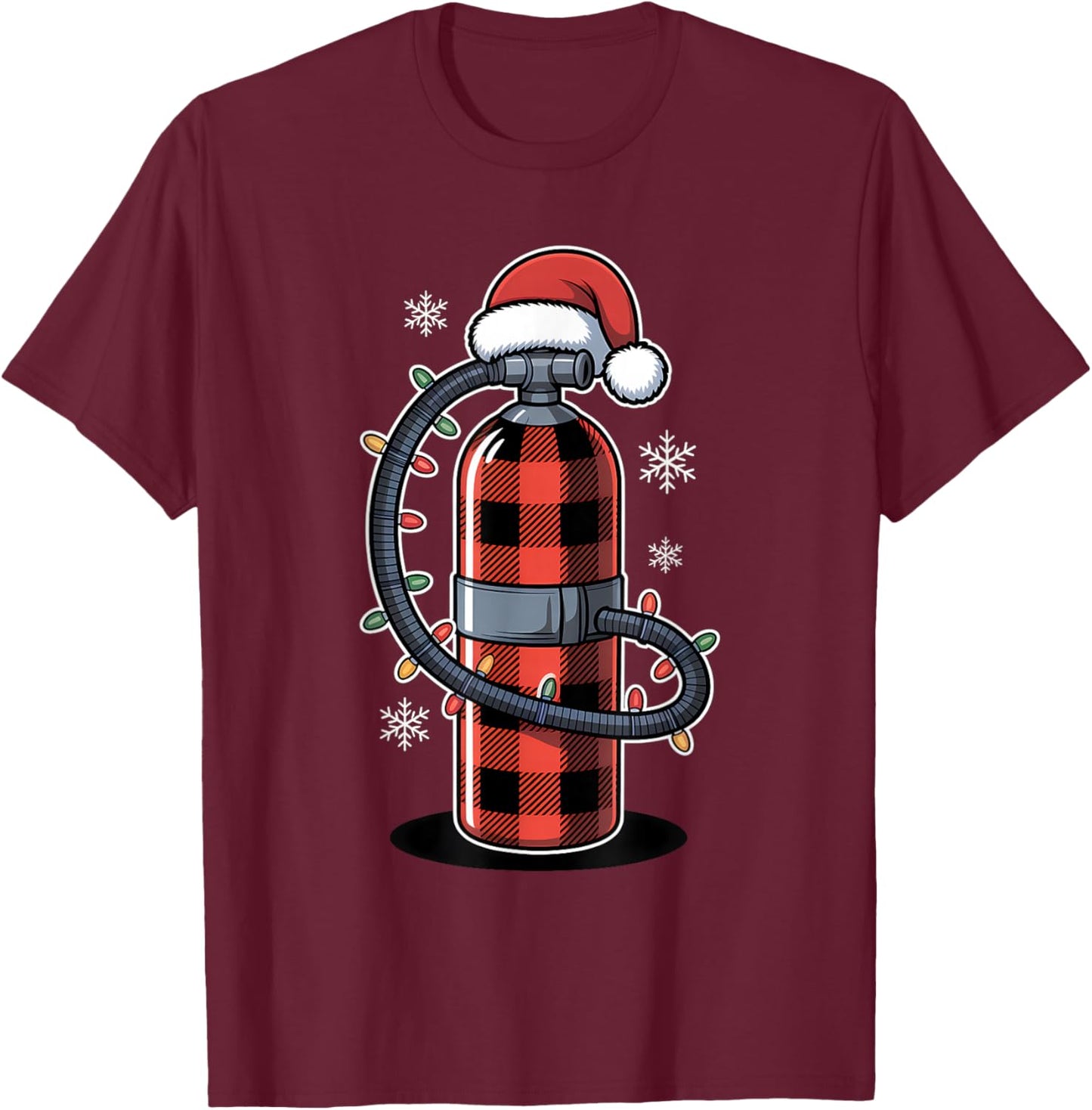 Christmas Buffalo Plaid Scuba Diving Tank with Santa Hat T-Shirt - T-Shirt | Maroon