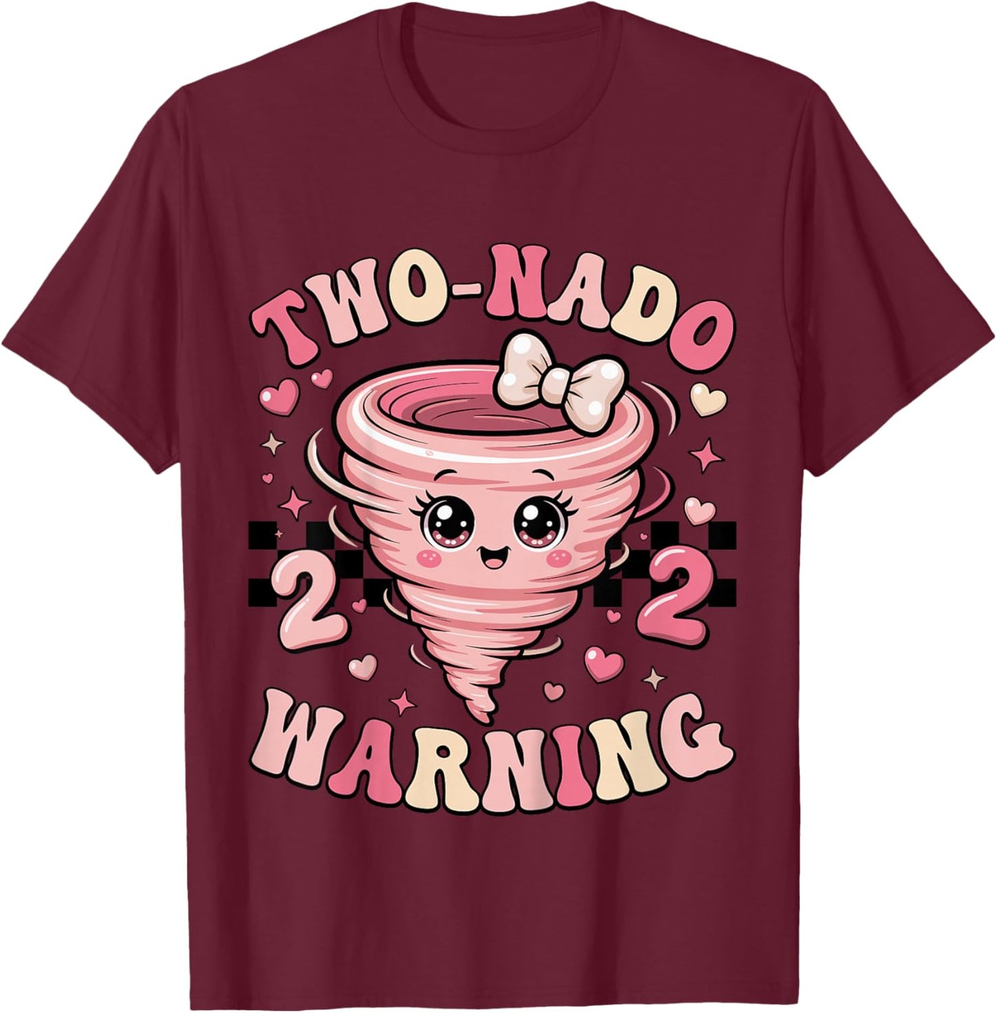 Two Nado Warning Coquette Bow 2nd Birthday 2 Year Old Girls T-Shirt - T-Shirt | Maroon
