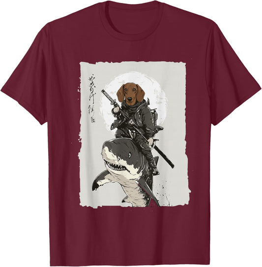 Samurai Dachshund Dog Lover Vintage Graphic T-Shirt - T-Shirt | Maroon