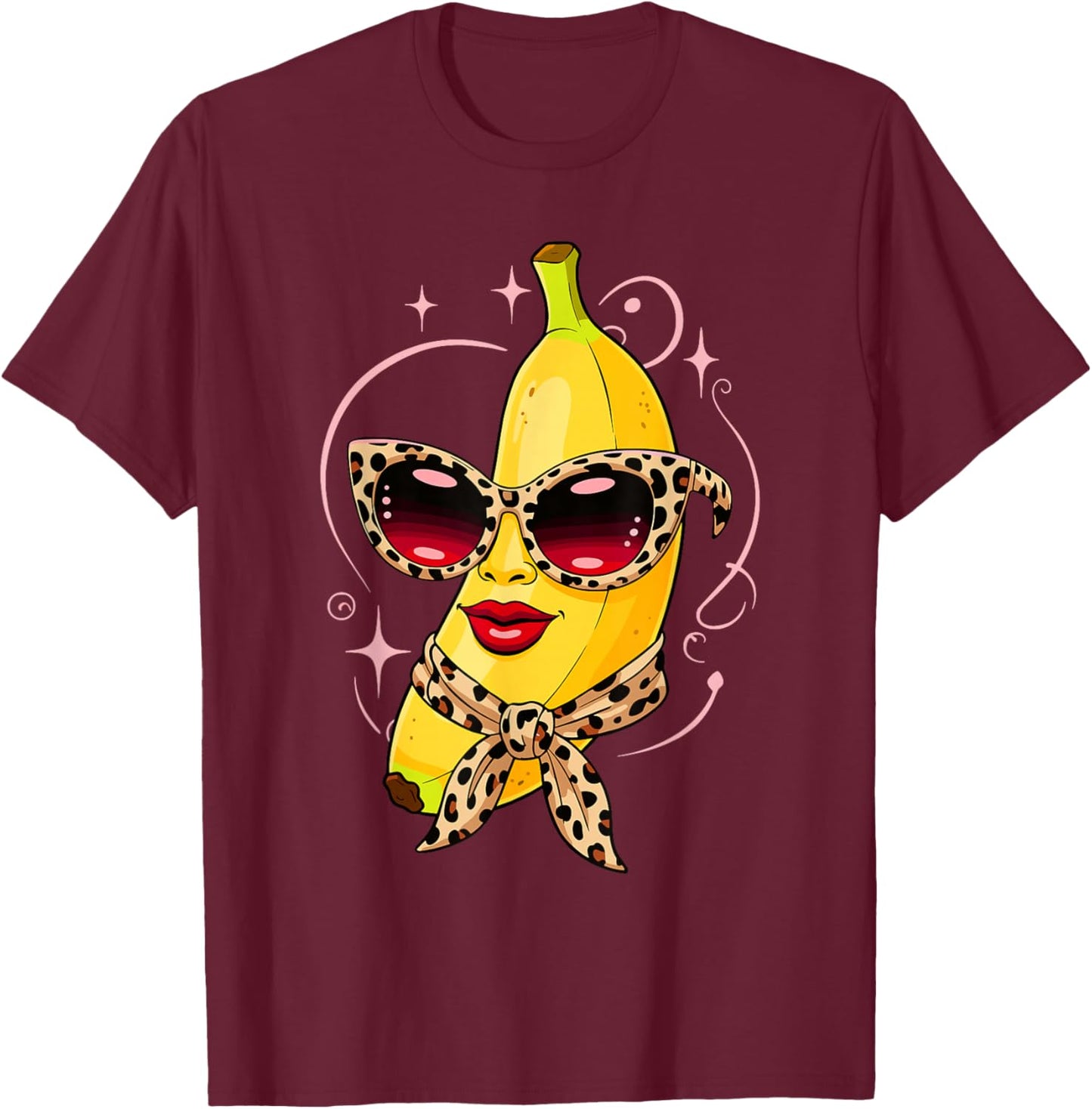Sassy Banana with Leopard Sunglasses & Scarf T-Shirt - T-Shirt | Maroon