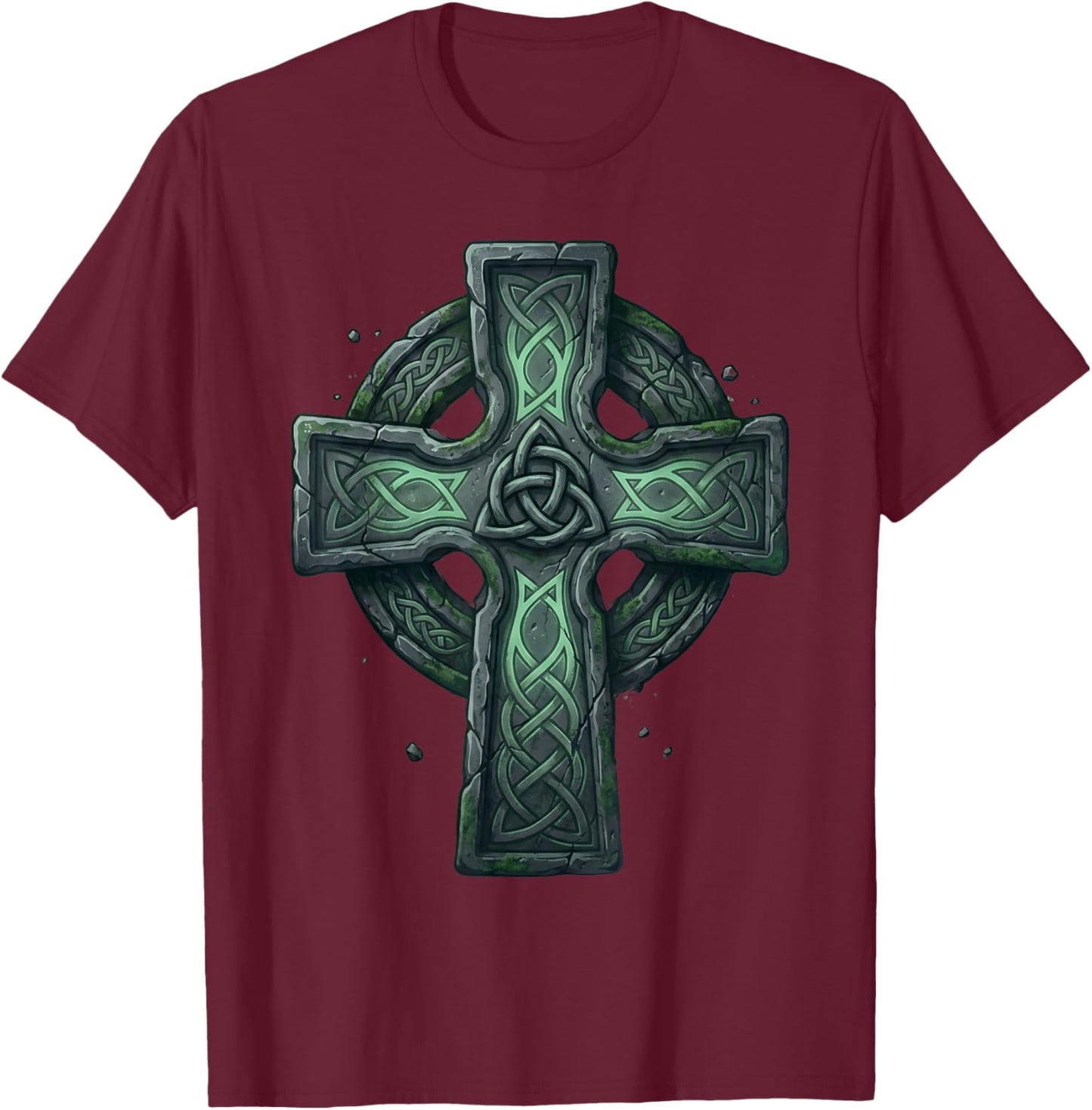 Vintage Mossy Stone Celtic Cross Irish Heritage St Patrick T-Shirt - T-Shirt | Maroon