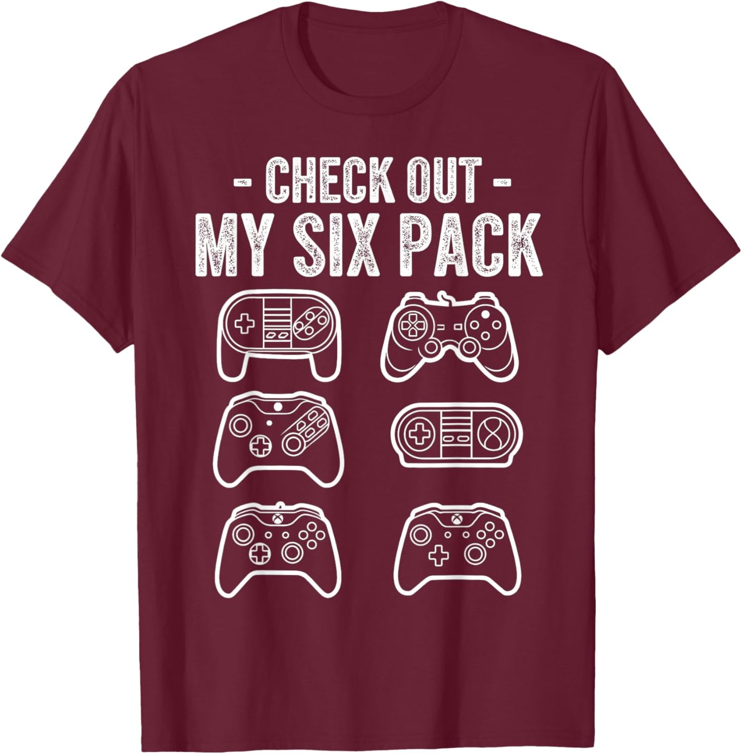 Check Out My 6 Six Pack Gamer Video Controller Gaming T-Shirt - T-Shirt | Maroon