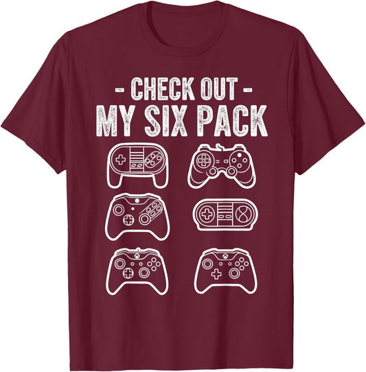 Check Out My 6 Six Pack Gamer Video Controller Gaming T-Shirt - T-Shirt | Maroon