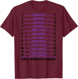 Retro Groovy Hair Growth Chart Hair Length Check (On Back) T-Shirt - T-Shirt | Maroon